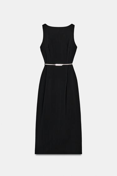 MIDI DRESS WITH SHIMMERING BELT - Black by Zara