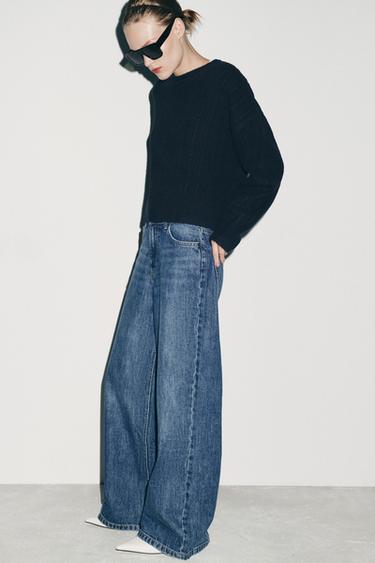 Zara ZW COLLECTION WIDE LEG SEAM JEANS - Navy blue