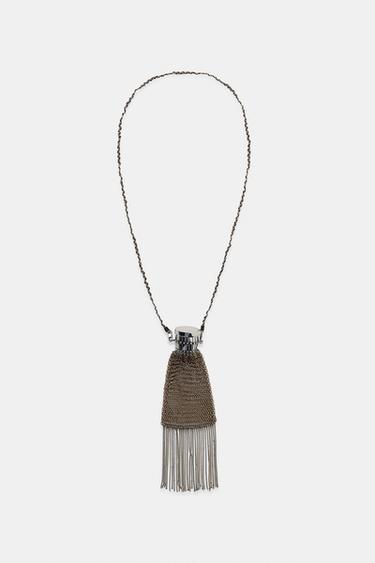 Zara COMBINATION FRINGED BAG NECKLACE - Aged gold