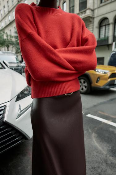 Zara SOFT BASIC KNIT SWEATER - Intense red