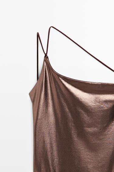 Swimsuit with asymmetric strap — Brown 2