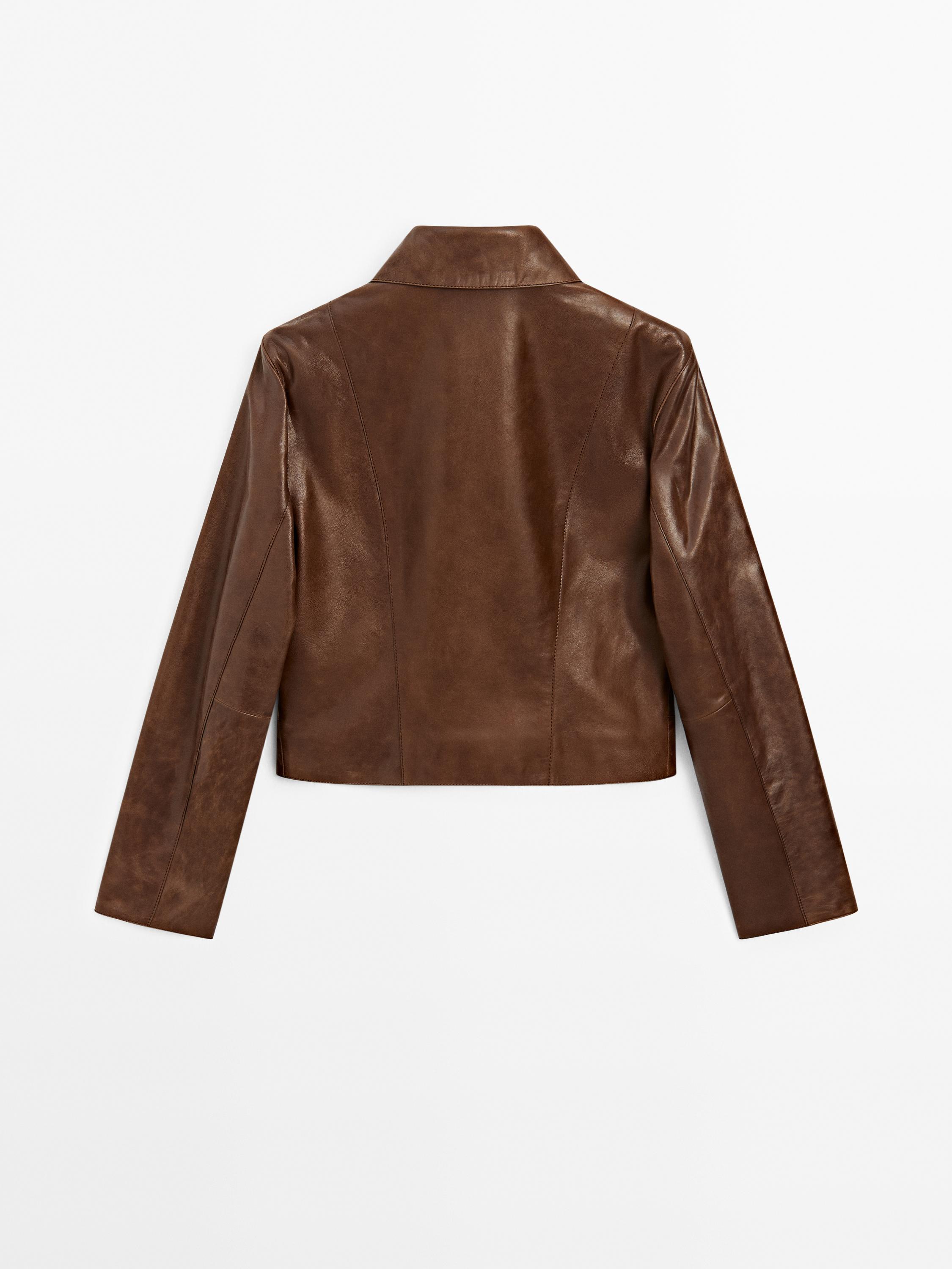 Blouson court en cuir nappa