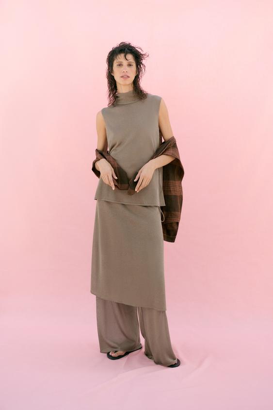HIGH-NECK FINE KNIT TOP - Mink by Zara - Image 0