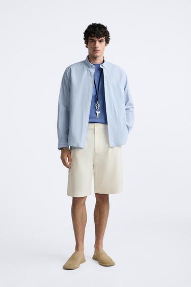 WIDE-LEG PLEATED BERMUDA SHORTS - Ecru by Zara - Image 0