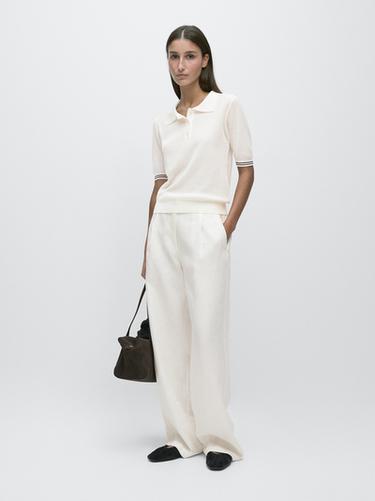 Zara Knit polo shirt with sleeve detail - Oyster-white - Image 0