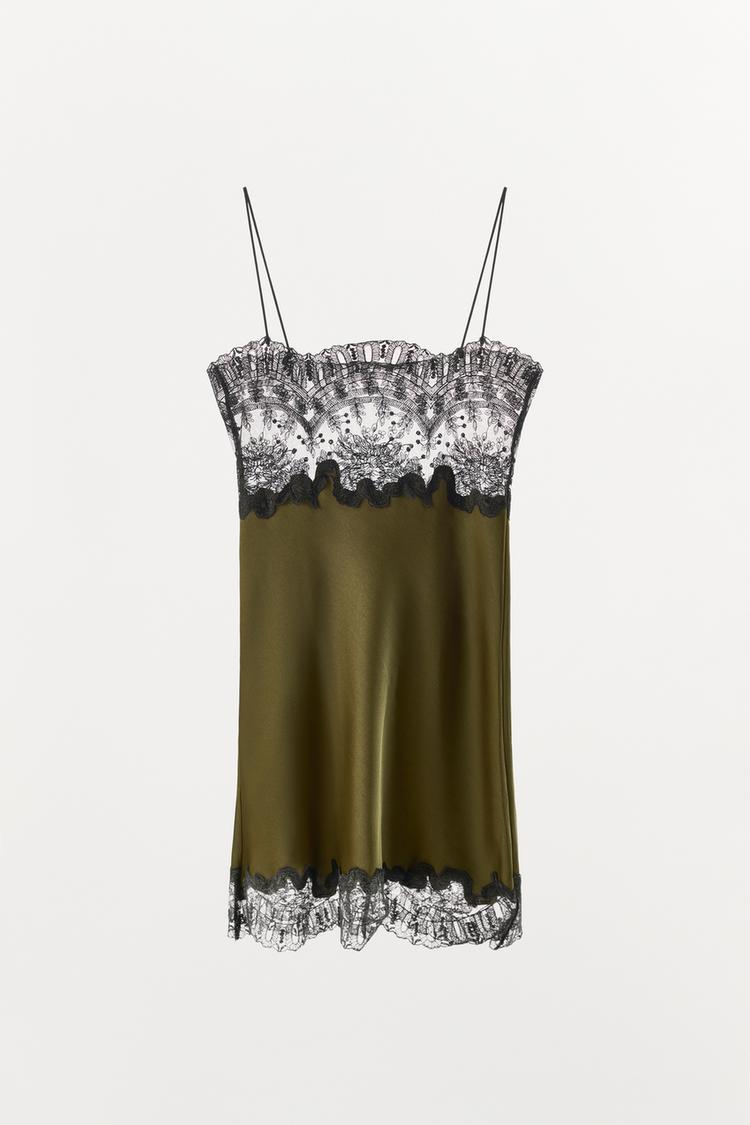 SATIJNEN MIDI-JURK MET KANT