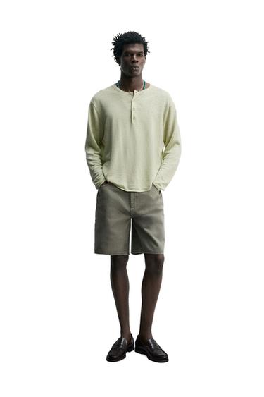 Zara 標準版牛仔短褲 - 灰綠色
