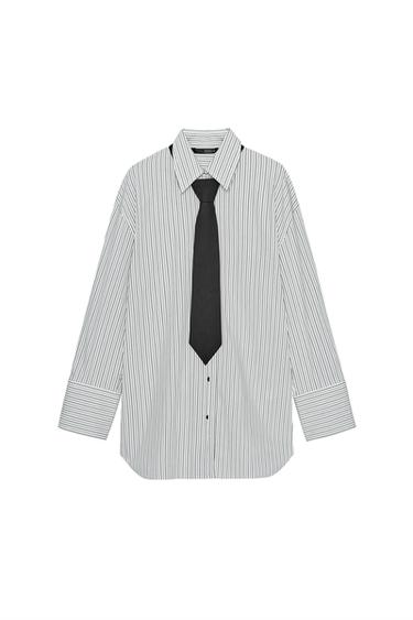 CAMISA POPELÍN CORBATA - Blanco / Negro de Zara