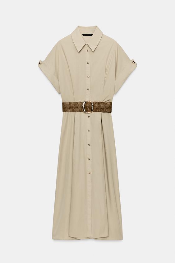 beige poplin dress Zara - Belted Midi - Light - L TROUSER WAIST SIZE:40 INCH WAIST | REGULAR LENGTH An airy carefree dress PB angepasst Black Asymmetric Cut Out