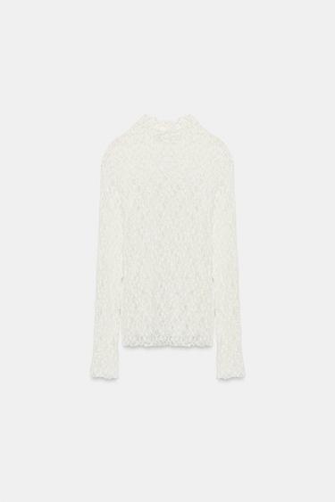 TOP ENCAJE MANGA LARGA - Crudo de Zara