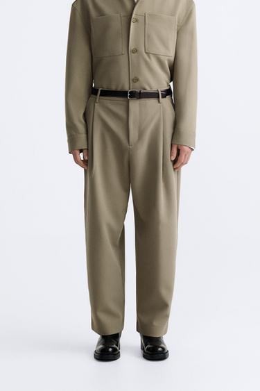 WIDE-LEG PLEATED TROUSERS - Light tan by Zara