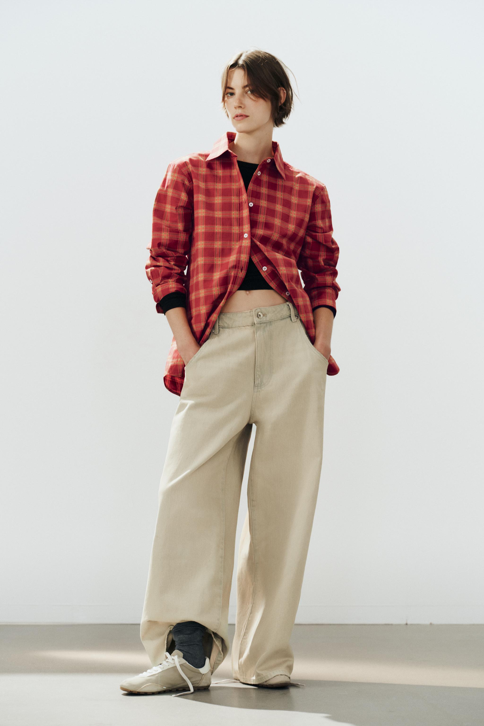 PLAID POPLIN OVERSHIRT — Orange