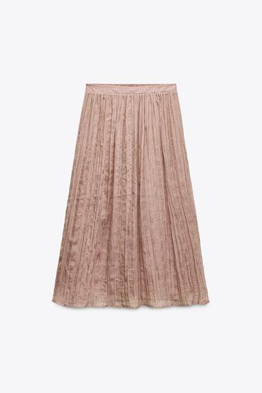 FALDA MIDI EFECTO ARRUGADO - Rosa de Zara