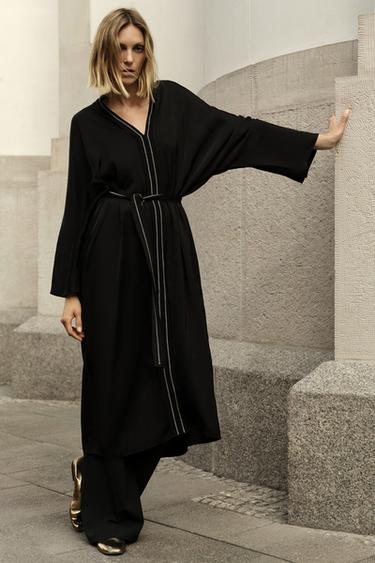 Zara ZW COLLECTION TOPSTITCHED TUNIC DRESS - Black