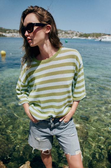 STRIPED KNIT JUMPER - Green stripe by Zara