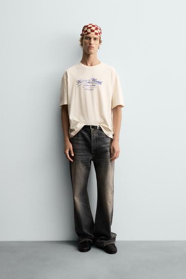 WASHED PRINT T-SHIRT - Oyster-white by Zara