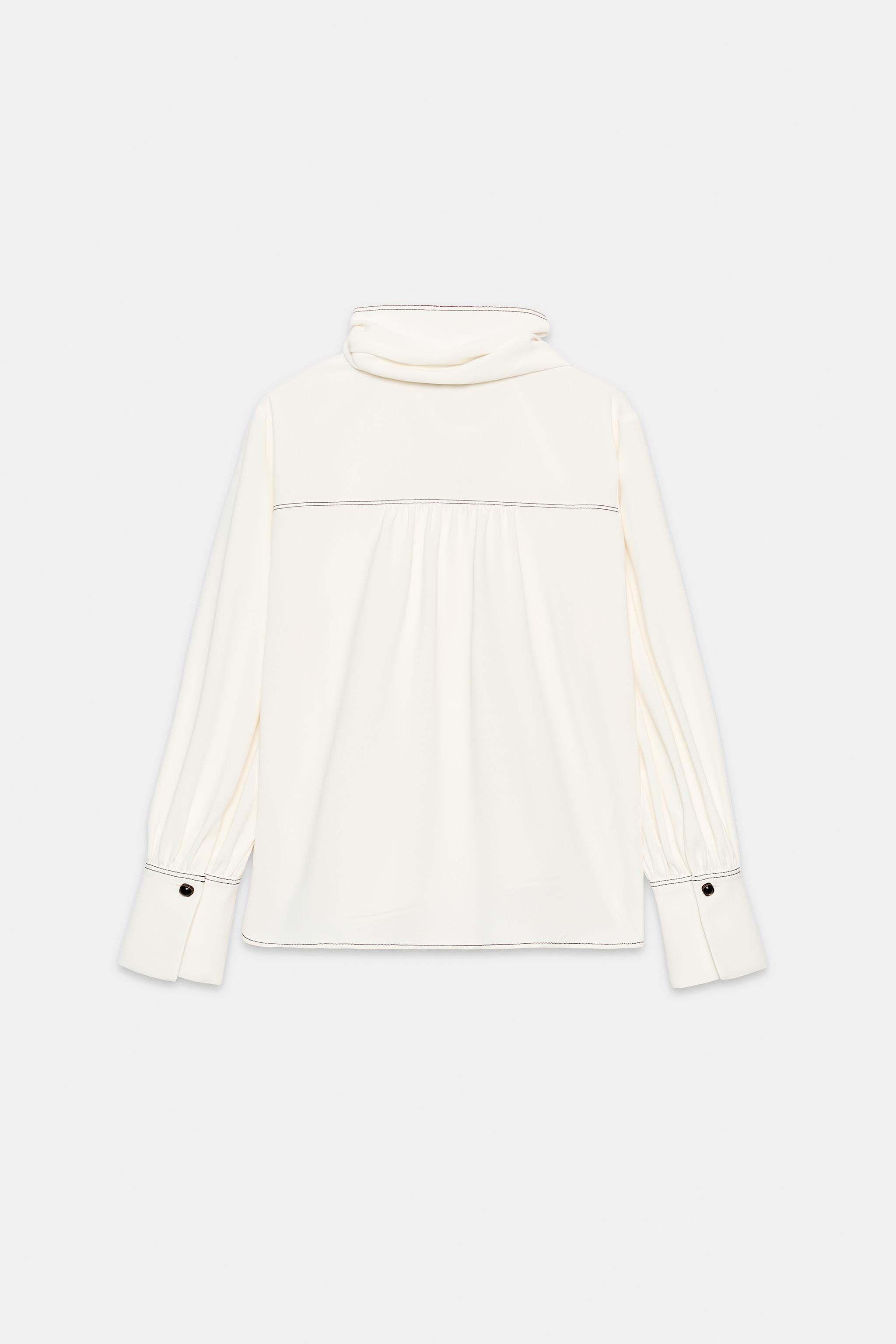 CONTRAST STITCH SCARF BLOUSE