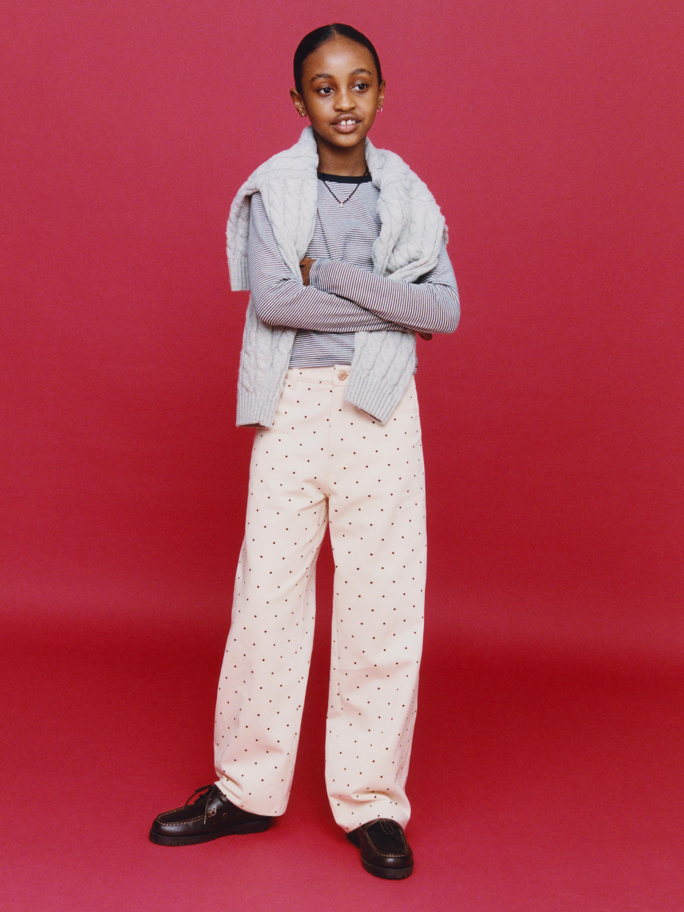 WIDE-LEG JEANS WITH POLKA DOTS — Sand / Black