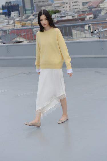 새틴 레이스 스커트 - Zara 스크래치 화이트