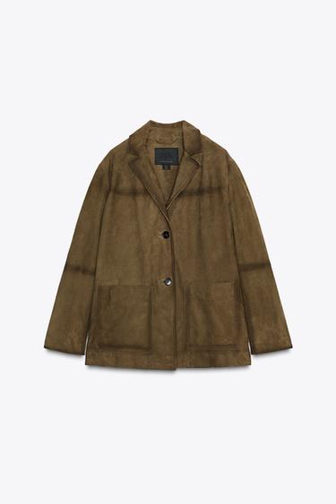 Zara 100% SUEDE OVERSIZED BLAZER ZW COLLECTION LIMITED EDITION - Light khaki