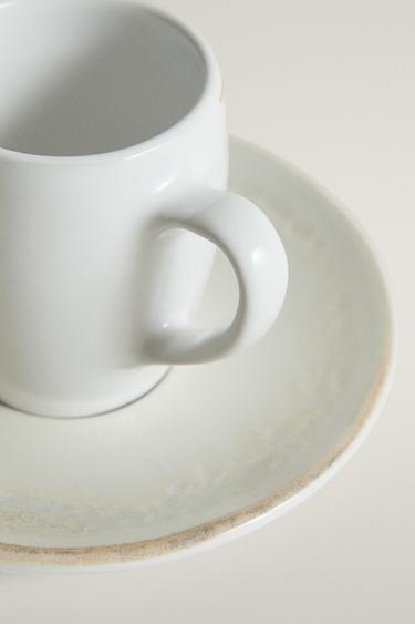 STONEWARE COFFEE CUP AND SAUCER — Ecru 2