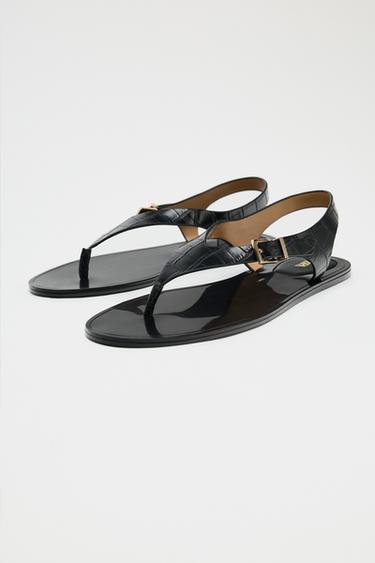 TEXTURED FLAT SANDALS - Black by Zara - Image 3