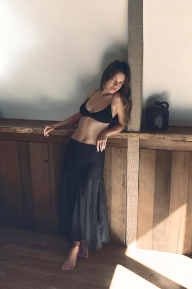 Zara COMBINATION LACE TULLE SKIRT - Black