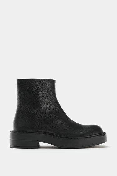 FLAT LEATHER ANKLE BOOTS - Black by Zara - Image 0