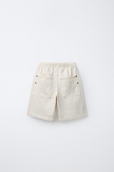 BAGGY BERMUDA SHORTS WITH LABEL - Ecru by Zara - Image 1