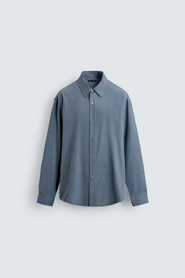 Zara LEPRŠAVA KOŠULJA RELAXED FIT – plava / siva