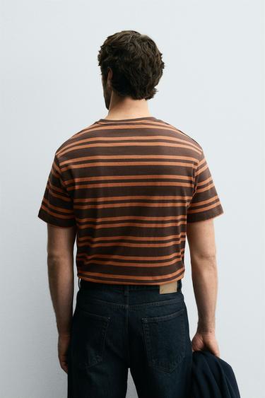 STRIPED JACQUARD T-SHIRT - Brown by Zara - Image 2