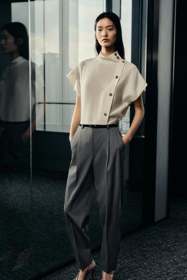 Zara 撞色鈕扣襯衫 - 裸色