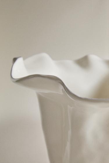VASE FAÏENCE BRILLANT ONDULÉ - blanc de Zara - Image 3