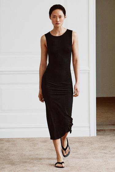 Zara DRAPED MIDI DRESS - Black