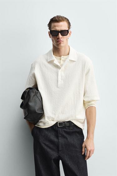 Zara TEXTURED POLO SHIRT - White
