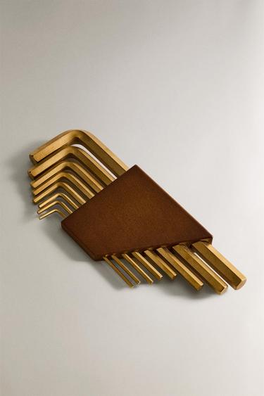 SET OF 8 STEEL ALLEN KEYS WITH WOODEN STAND - Golden by Zara - Image 1