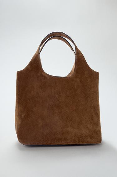Zara SUEDE MINI TOTE - Brown