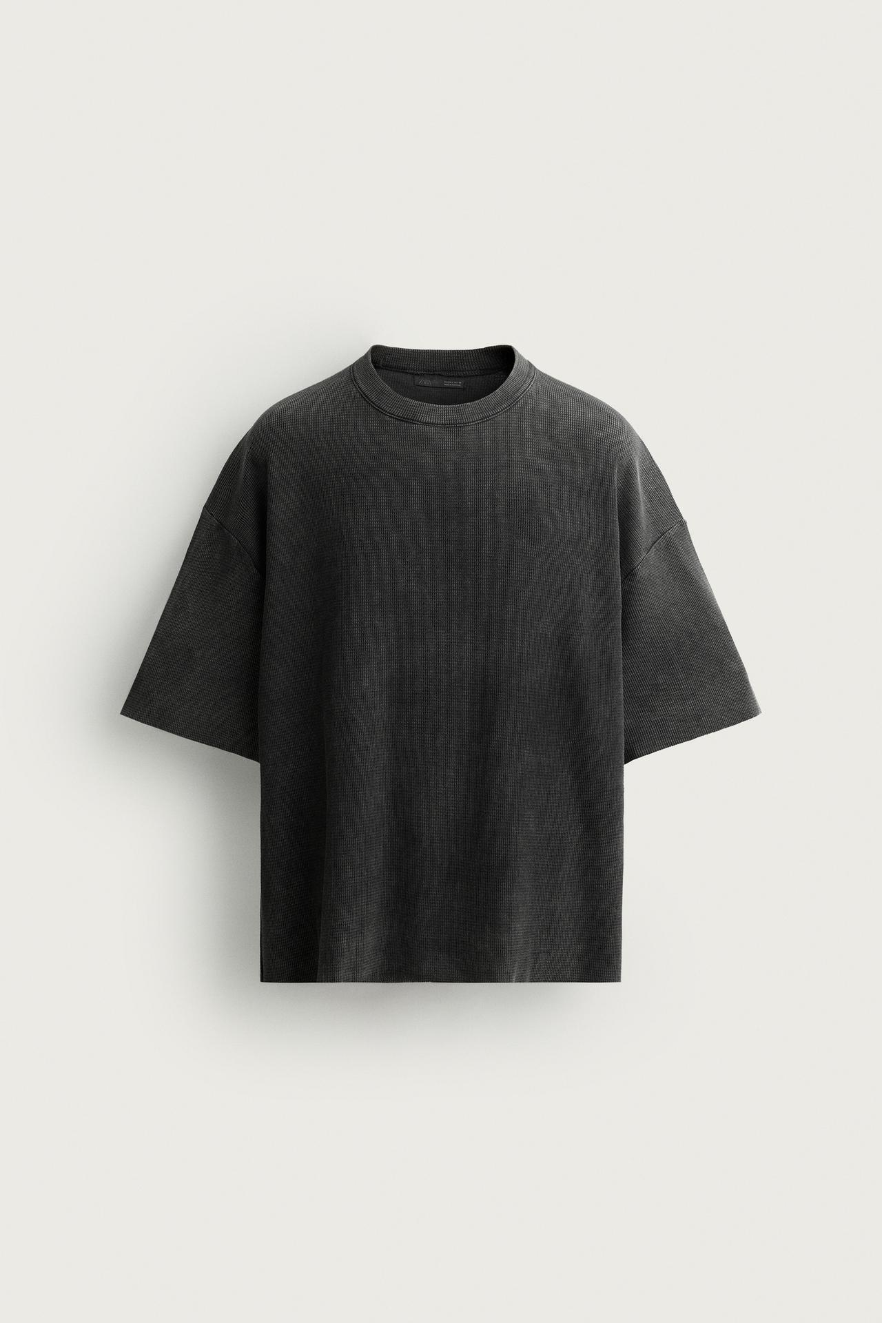 WASHED TEXTURE KNIT T-SHIRT — Black