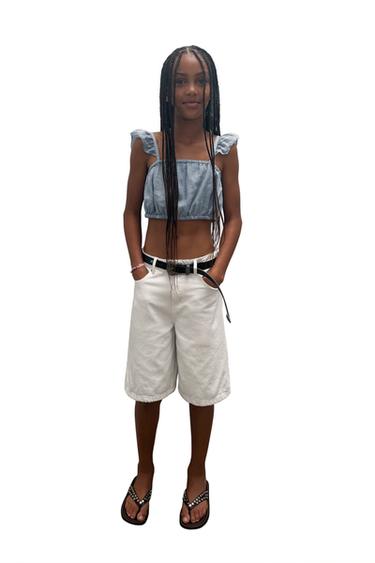 SKRAJŠAN TOP IZ 100% RAMIJE - Temno bež de Zara - Slika 0