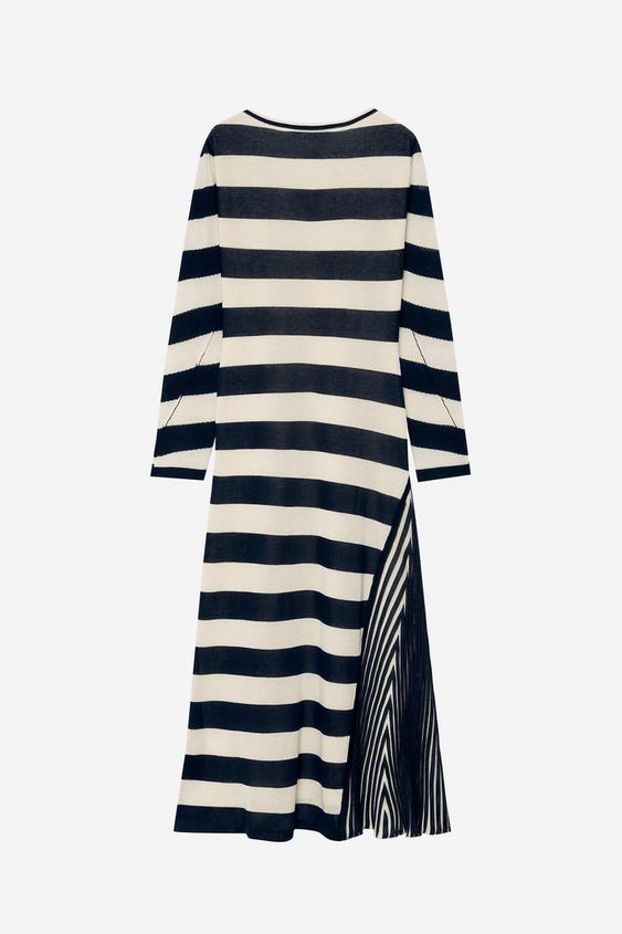 striped shirt dress zara POG NAVY STRIPE COLLARED DRAPED PLEAT OVERSIZED line hem with contrast stripes. ZARA 100% Cotton Stripe midi