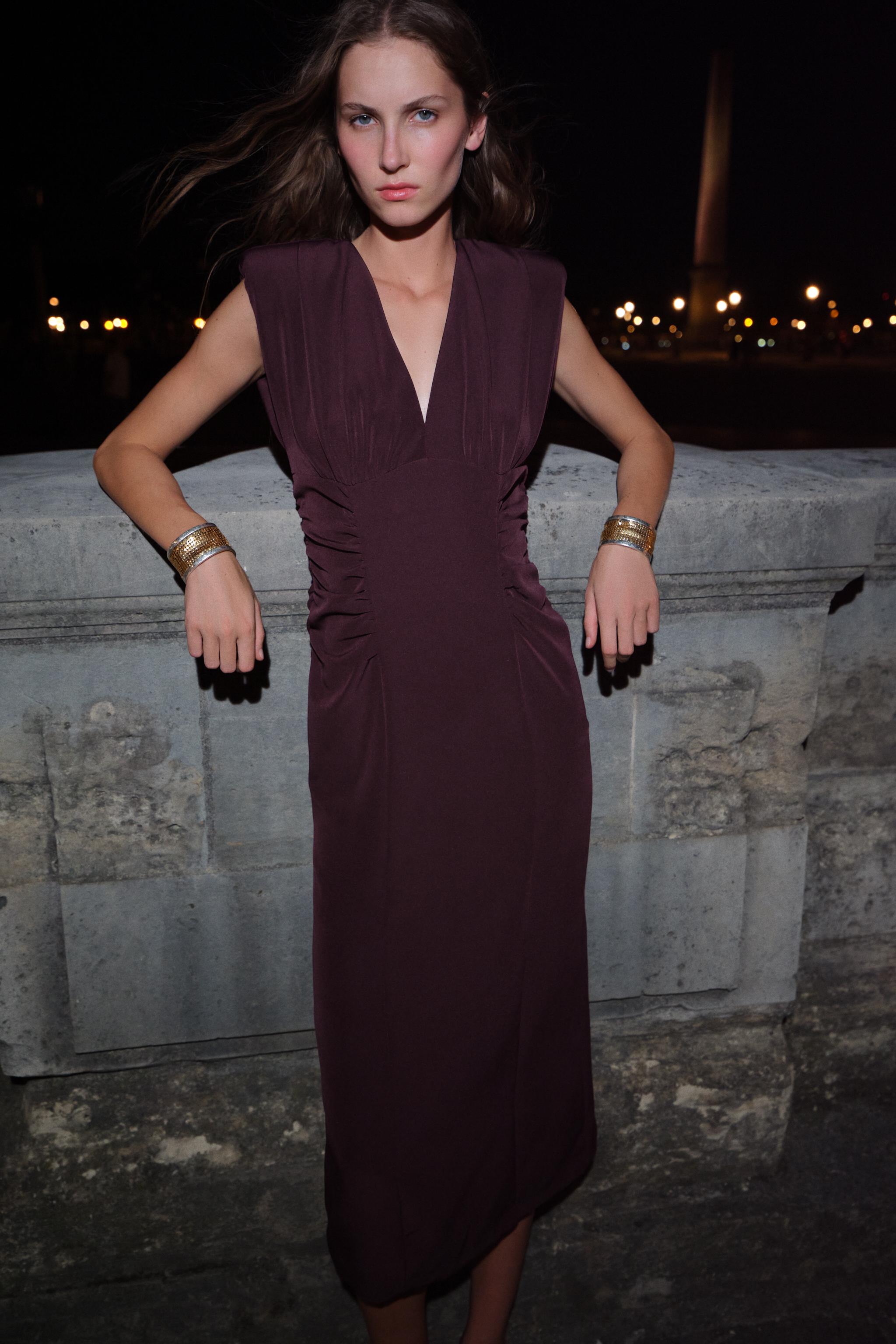 DRAPED MIDI DRESS - Eggplant | ZARA United States DRAPED MIDI DRESS - Eggplant | ZARA United States