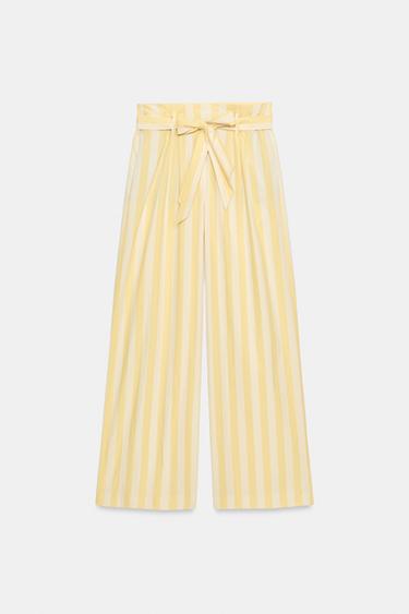 PANTALON STYLE PYJAMA À RAYURES ZW COLLECTION - Jaune de Zara - Image 4