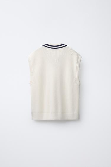 CONTRAST VARSITY KNIT VEST - Ecru / Navy by Zara - Image 1