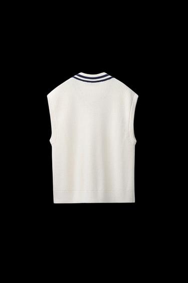 CHALECO PUNTO VARSITY CONTRASTE - Crudo / Marino de Zara