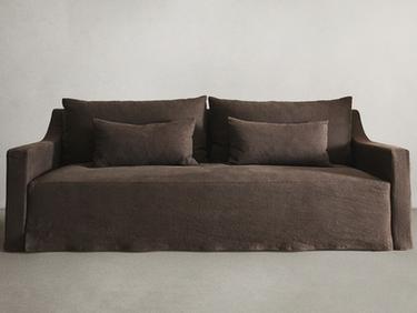 SOFA WITH REMOVABLE WASHED LINEN COVER — Dark brown 1