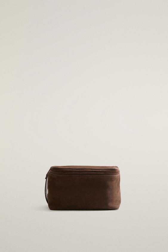 TROUSSE DE TOILETTE CUIR DAIM - Marron chocolat de Zara - Image 0