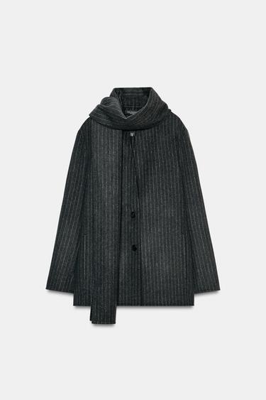 WOOL BLEND SCARF BLAZER ZW COLLECTION - Grey marl by Zara