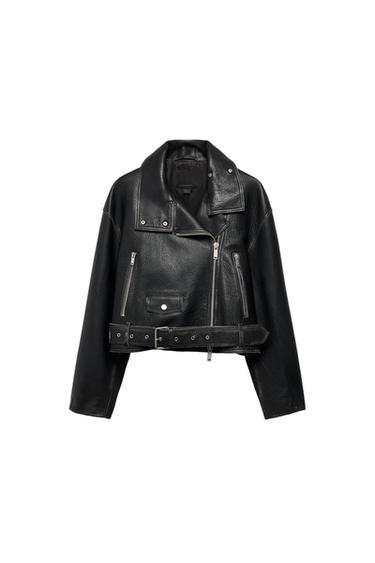 Zara ZW COLLECTION LIMITED EDITION LEATHER BIKER JACKET - Black
