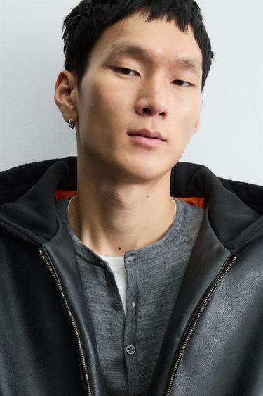FAUX LEATHER JACKET WITH CONTRAST HOOD - Black by Zara - Image 6