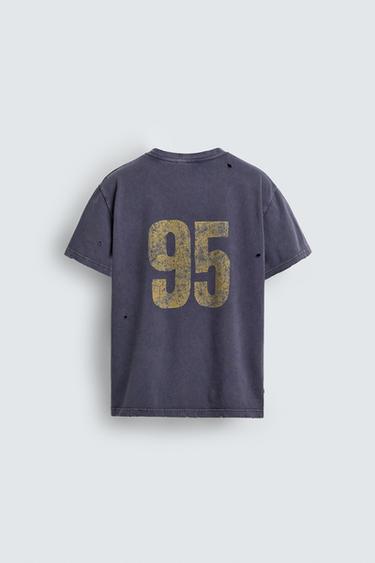 T-SHIRT DÉLAVÉ À IMPRIMÉ NUMÉRO - Bleu encre de Zara - Image 7